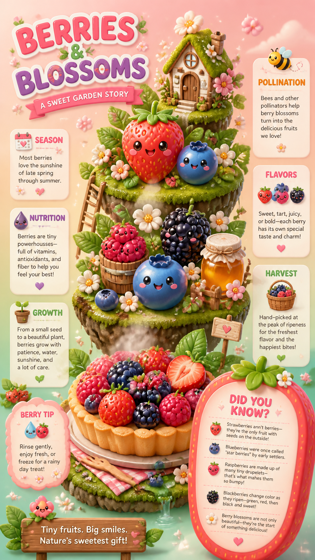 PROMPT:A delightful vertical infographic poster in 9:16 format about berries and forest f…