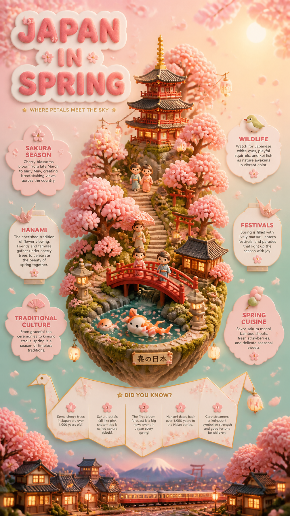 PROMPT:A breathtaking vertical infographic poster in 9:16 format about Japan in springtim…