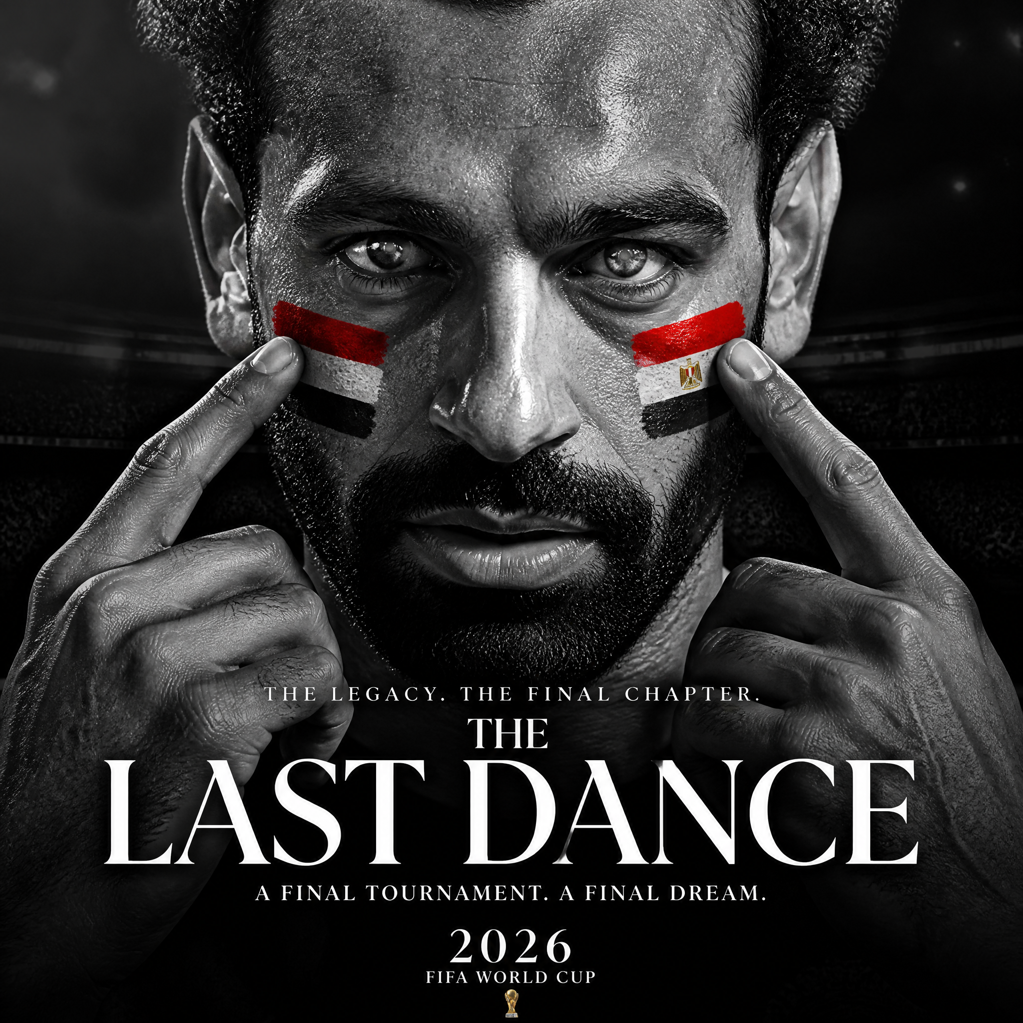 A highly realistic poster for the 2026 FIFA World Cup, a dramatic black-and-white cinemat…