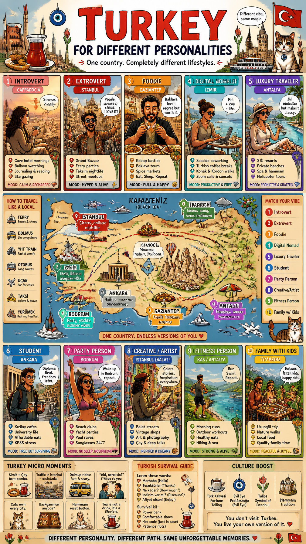 🇹🇷 COMIC INFOGRAPHIC POSTER PROMPT: TURKEYThis should feel like:personality psychology + …