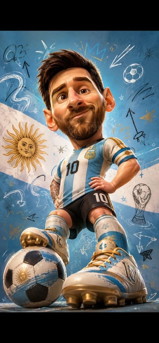 Full body caricature of a famous male football player with oversized head, exaggerated fa…