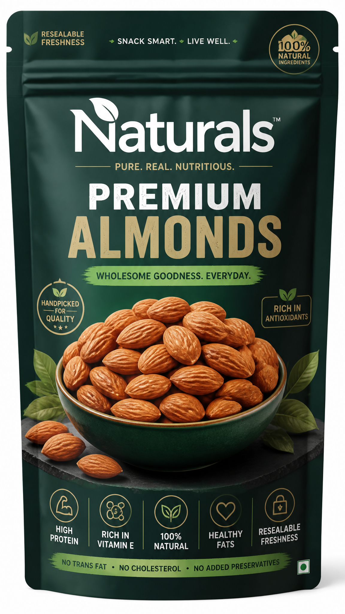 Create a distinctive packaging concept for a premium healthy snacking brand named Natural…