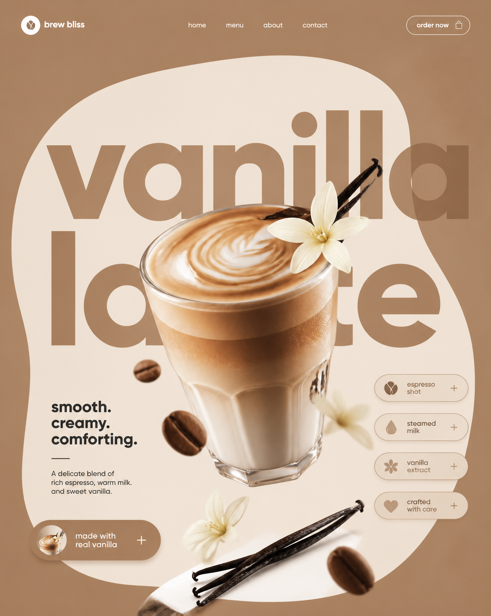 Vanilla Latte STYLE & ART DIRECTION: Modern minimalist food advertising aesthetics, Swiss…