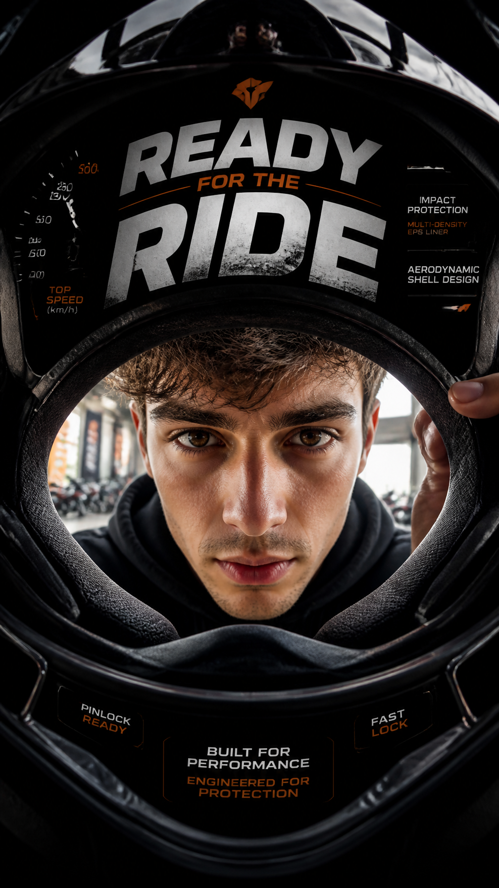 A premium 9:16 sports-lifestyle advertising poster.Main Subject:A young male model lookin…