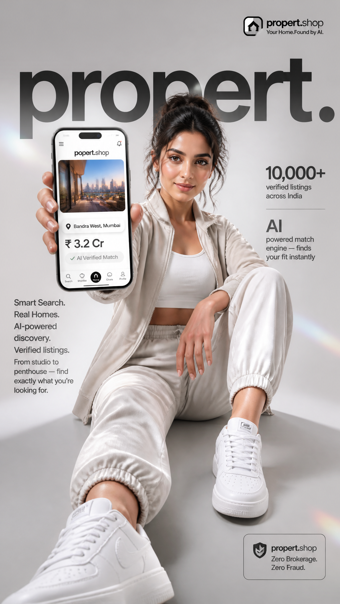 Create a high-impact 9:16 vertical premium e-commerce promotional poster for propert.shop…