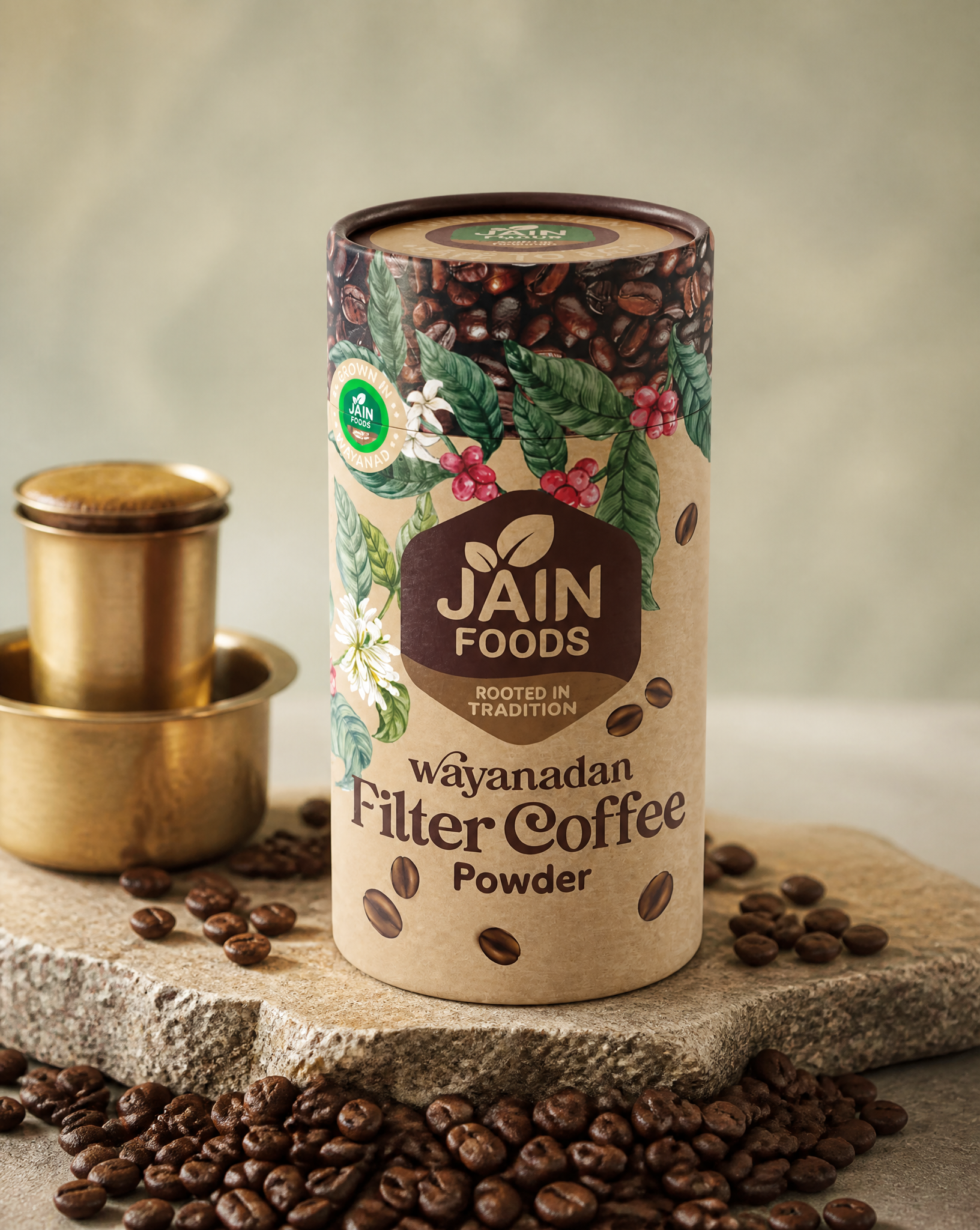 A highly distinctive and premium commercial packaging concept for a luxury organic coffee…