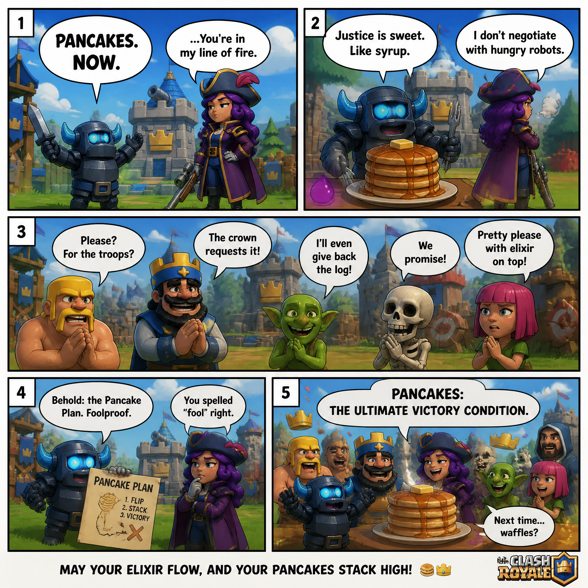use character of game called clash Royale and create a humorous talking about character c…