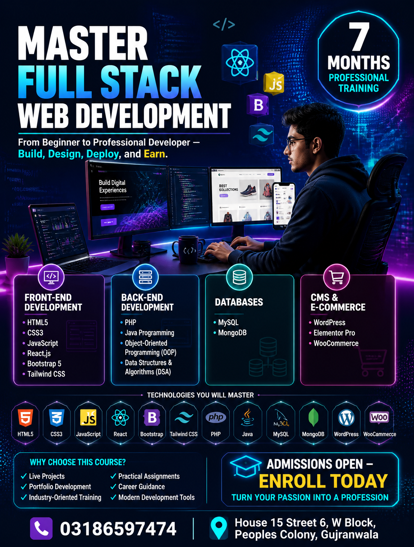 Create a premium educational institute advertisement poster.Canvas Size: 1490px × 1890px …
