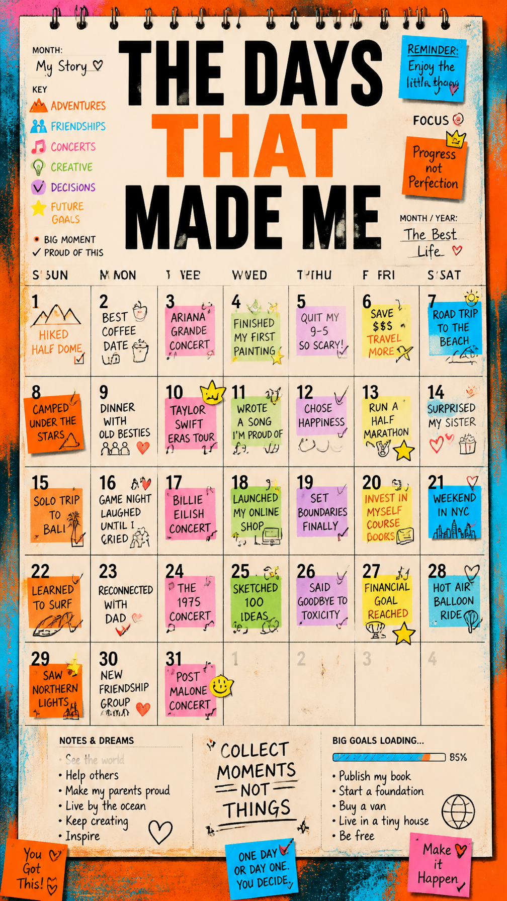A premium 9:16 editorial poster.Main Subject:A giant realistic monthly calendar occupying…