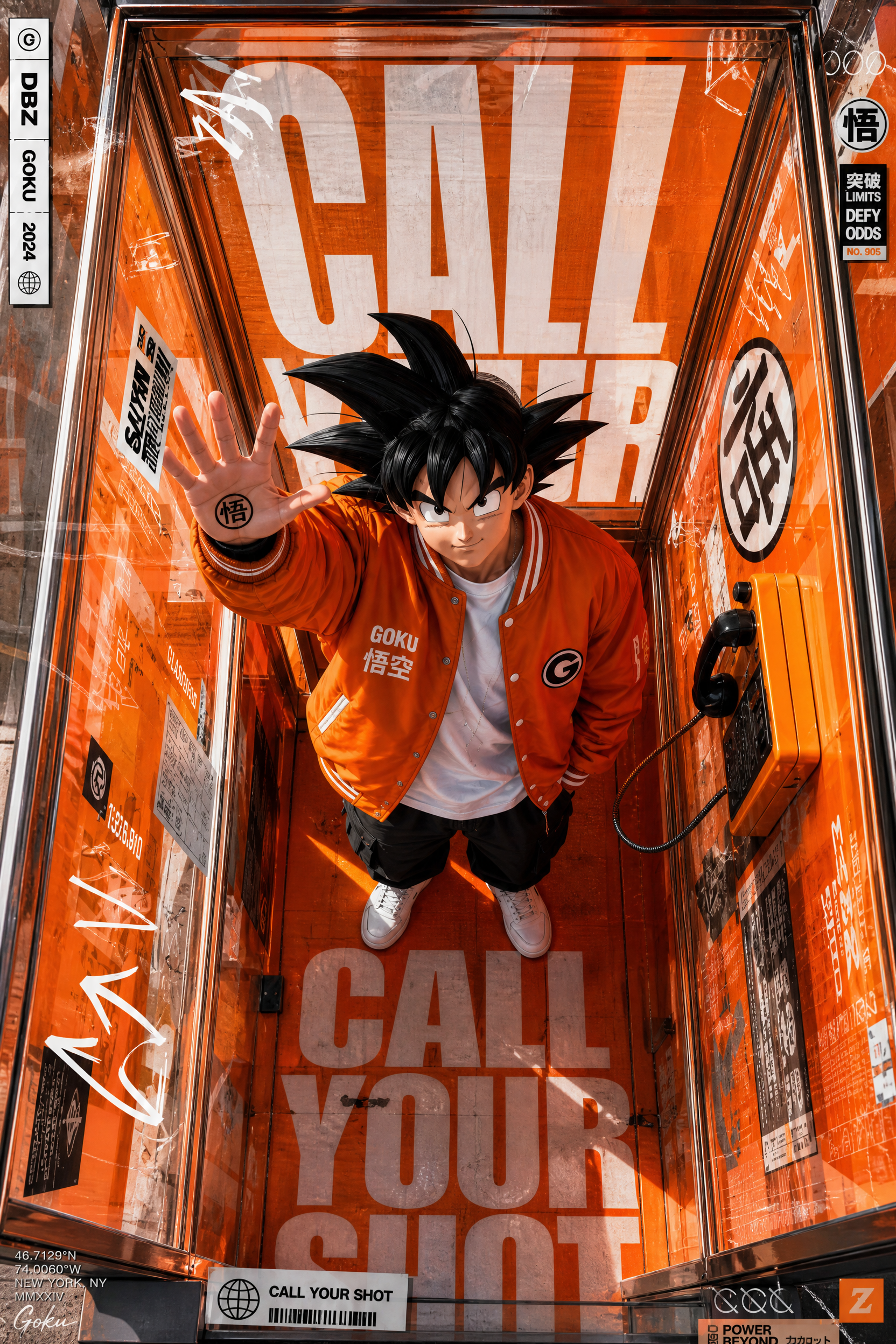 A premium 9:16 streetwear editorial advertising poster.Main Subject:goku from dragonball …