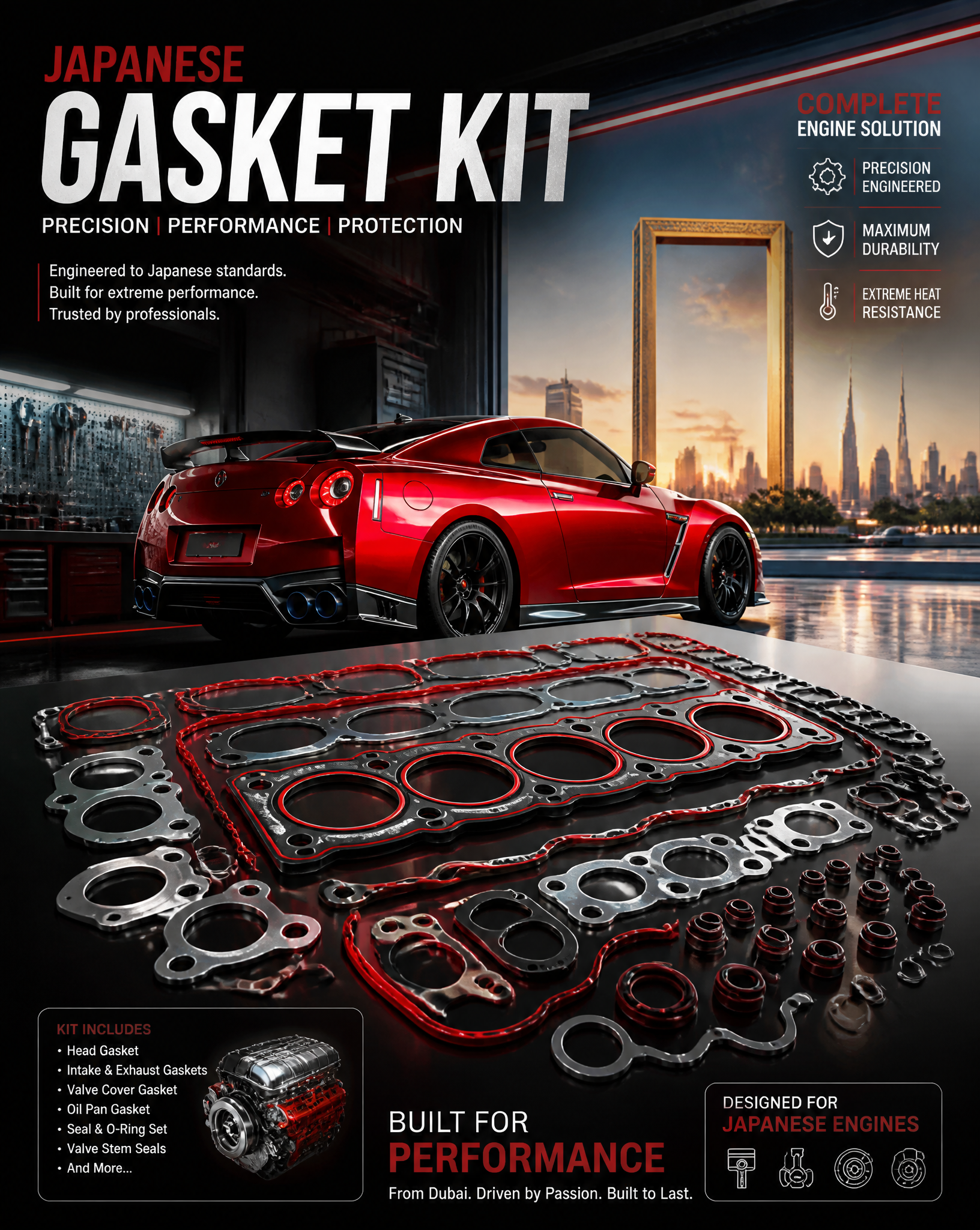 Create a similar but different layout or design epic premium automotive poster of a Japan…