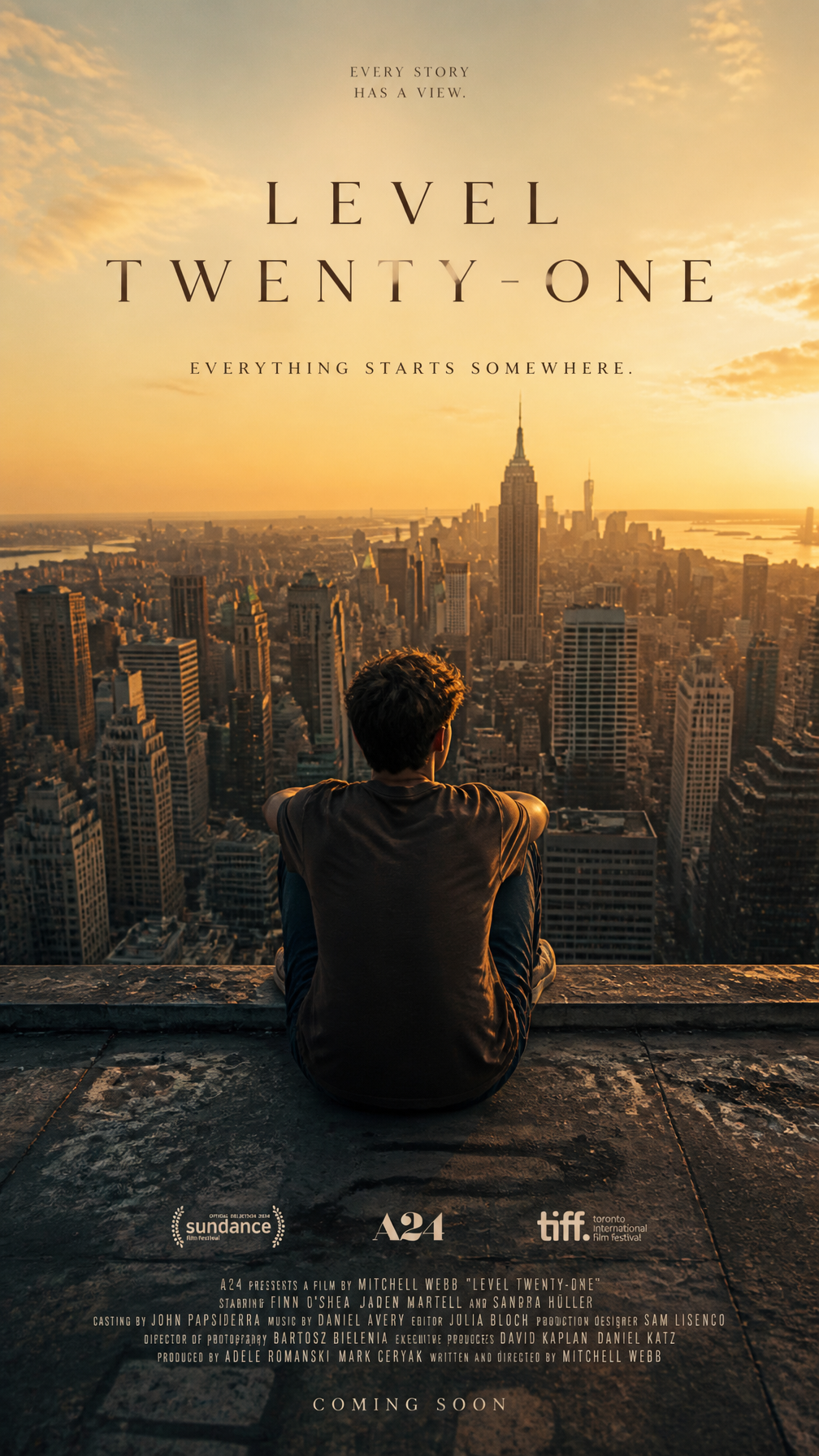 A premium 9:16 coming-of-age movie poster.Main Subject:A young male sitting alone on the …