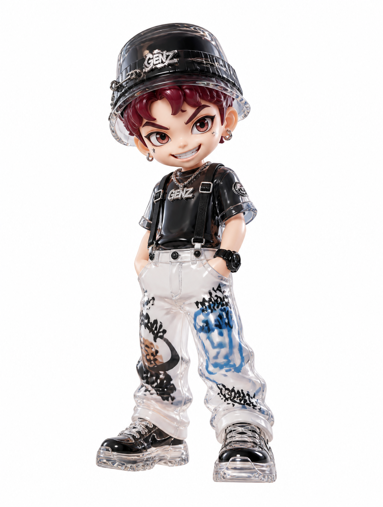 Masterpiece, 8k, best quality, a stylish artistic blind box toy of a cool and cute genz b…