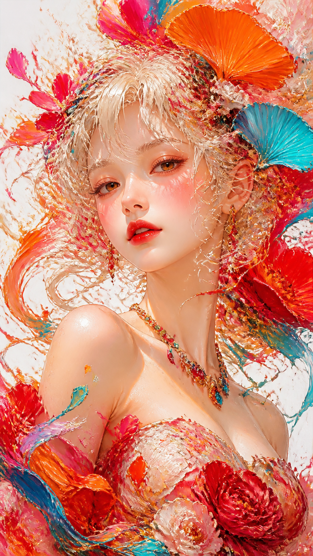 masterpiece, best quality, 8K ultra detailed, thick impasto oil painting, splashing paint…