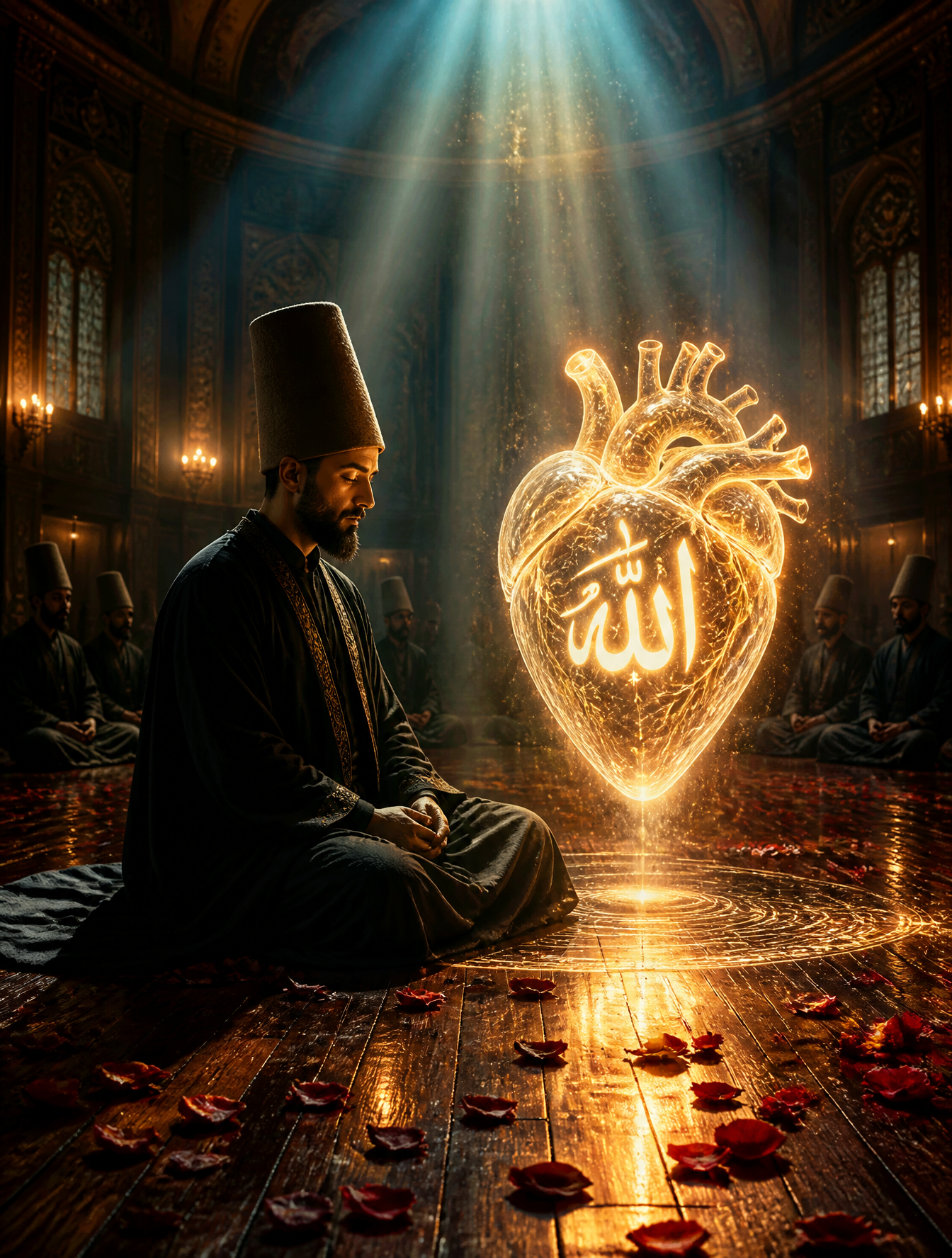 A mystical Sufi dervish wearing a traditional tall felt hat