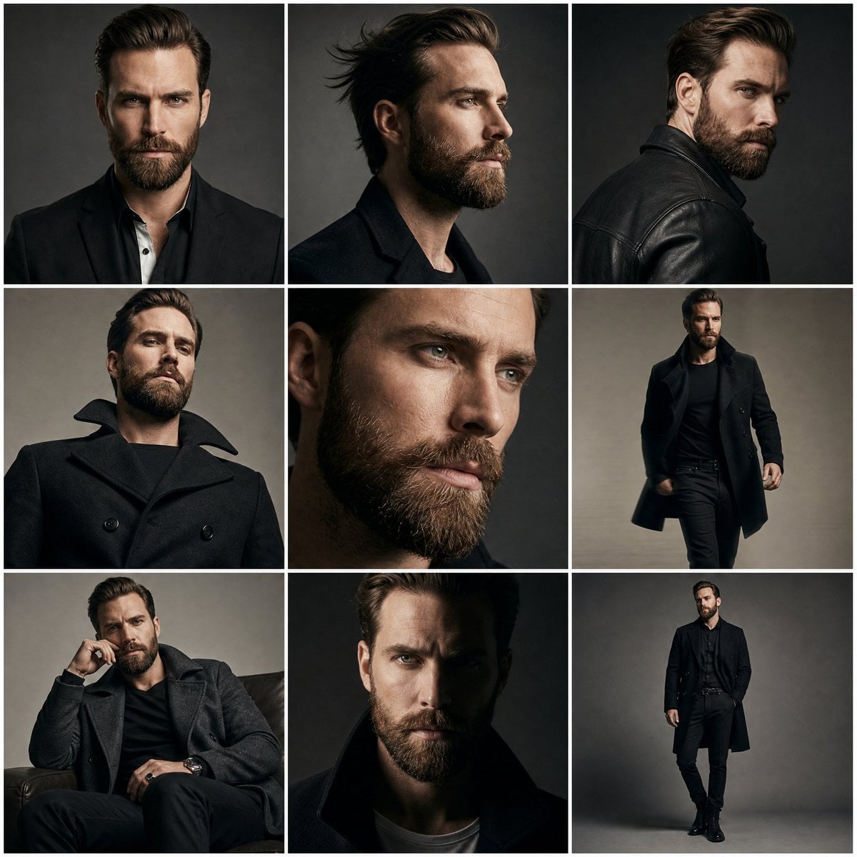 Create a premium high-fashion editorial series featuring a stylish Hollywood male model w…