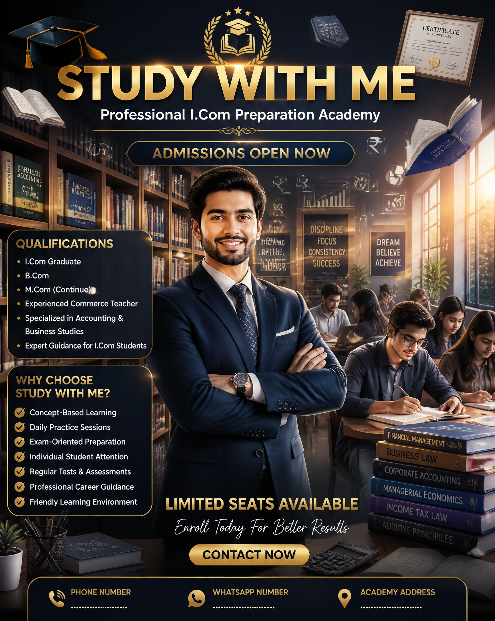 Create an ultra-professional, premium educational academy advertisement poster in portrai…