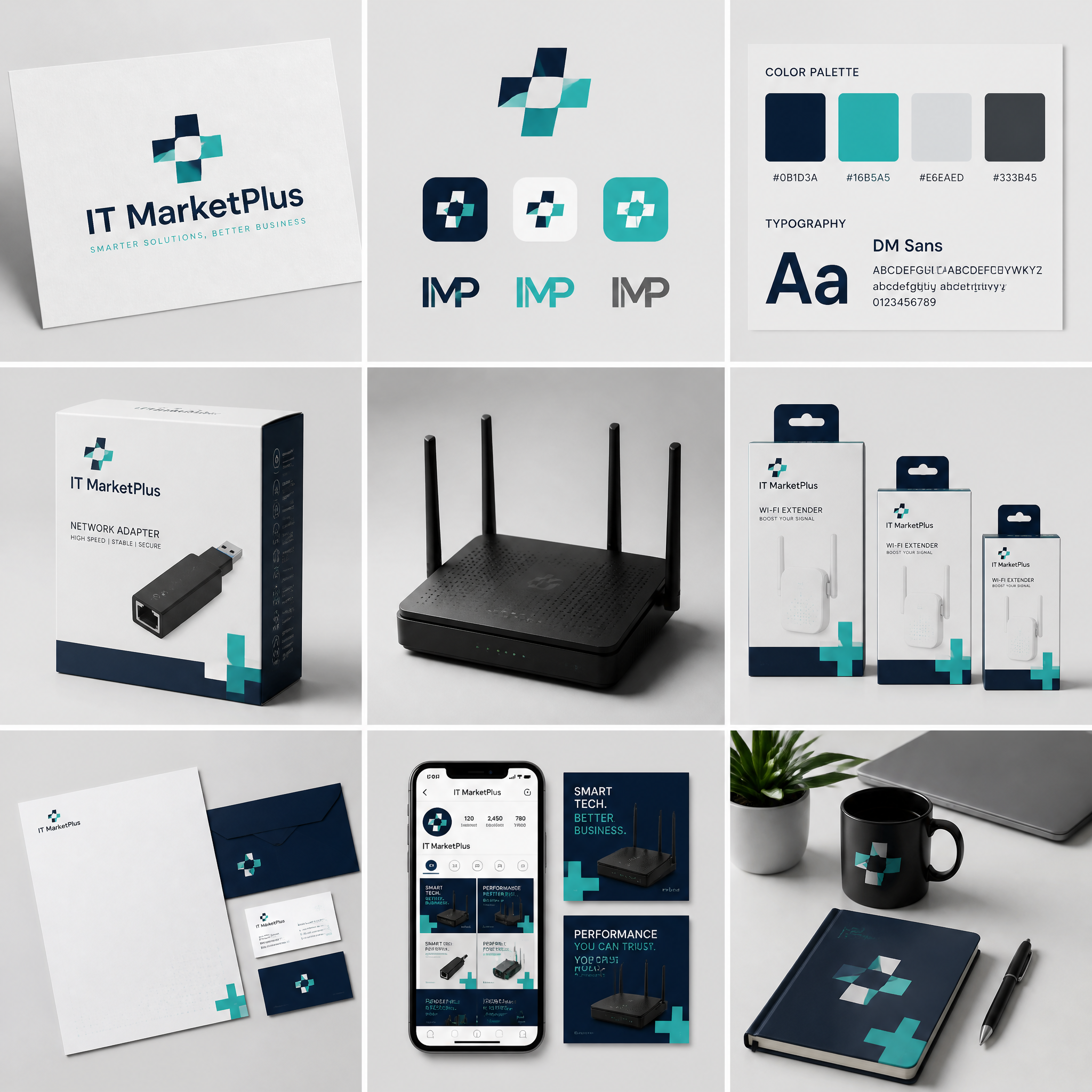 brand name , complete brand identity grid, 3x3 layout, nine