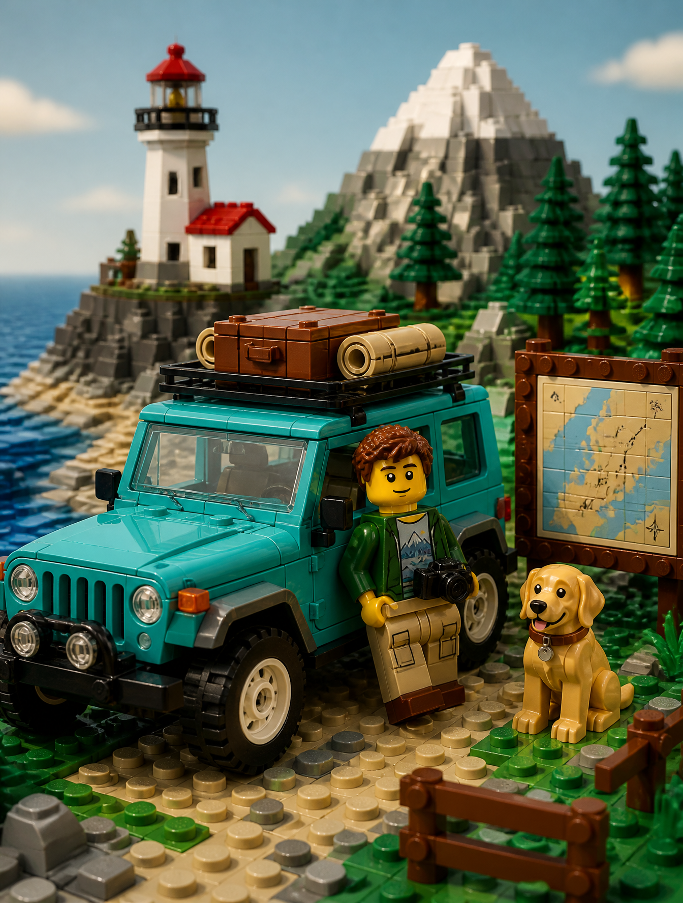 Transform the uploaded image into a premium made entirely from LEGO bricks, authentic bri…