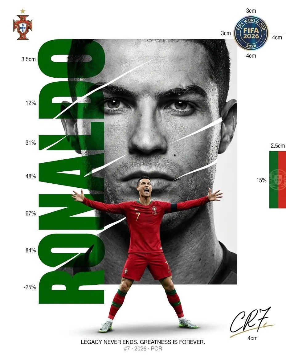 Create a luxury FIFA World Cup editorial poster. Clean white background. No stadium. No c…