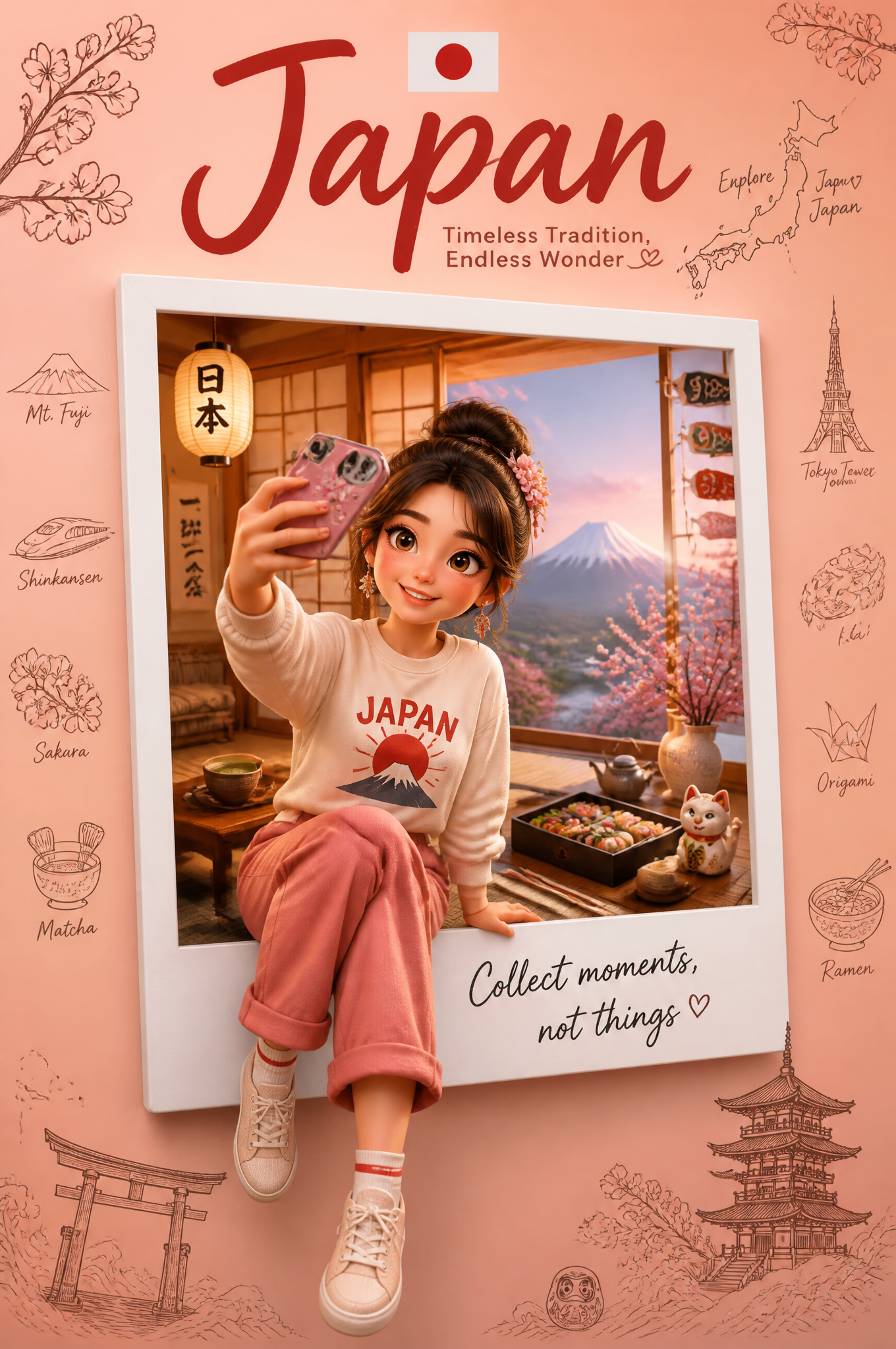 Create a premium collectible travel poster in a cute stylized 3D cartoon/Pixar-inspired a…