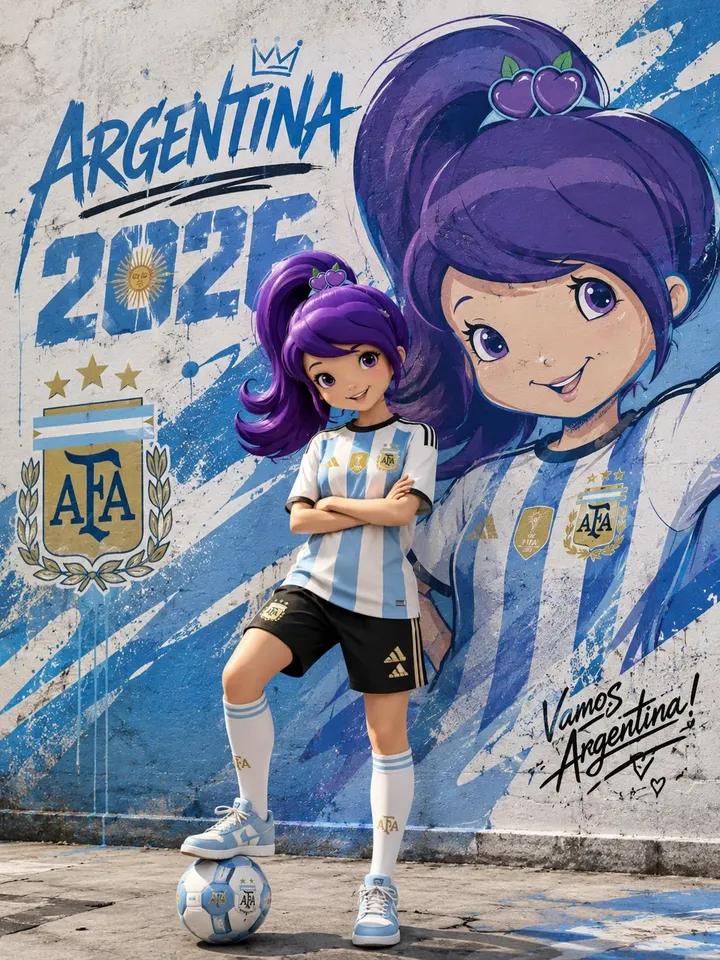Ultra-detailed street-art football poster featuring a cute stylized cartoon/anime girl wi…