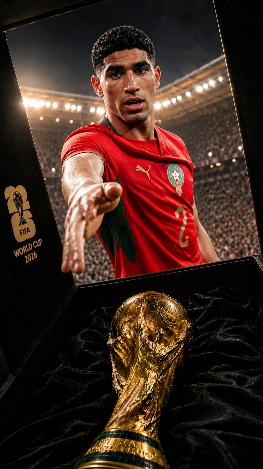 PLAYER=Achraf Hakimi Ultra-realistic sports photography, documentary realism, premium com…