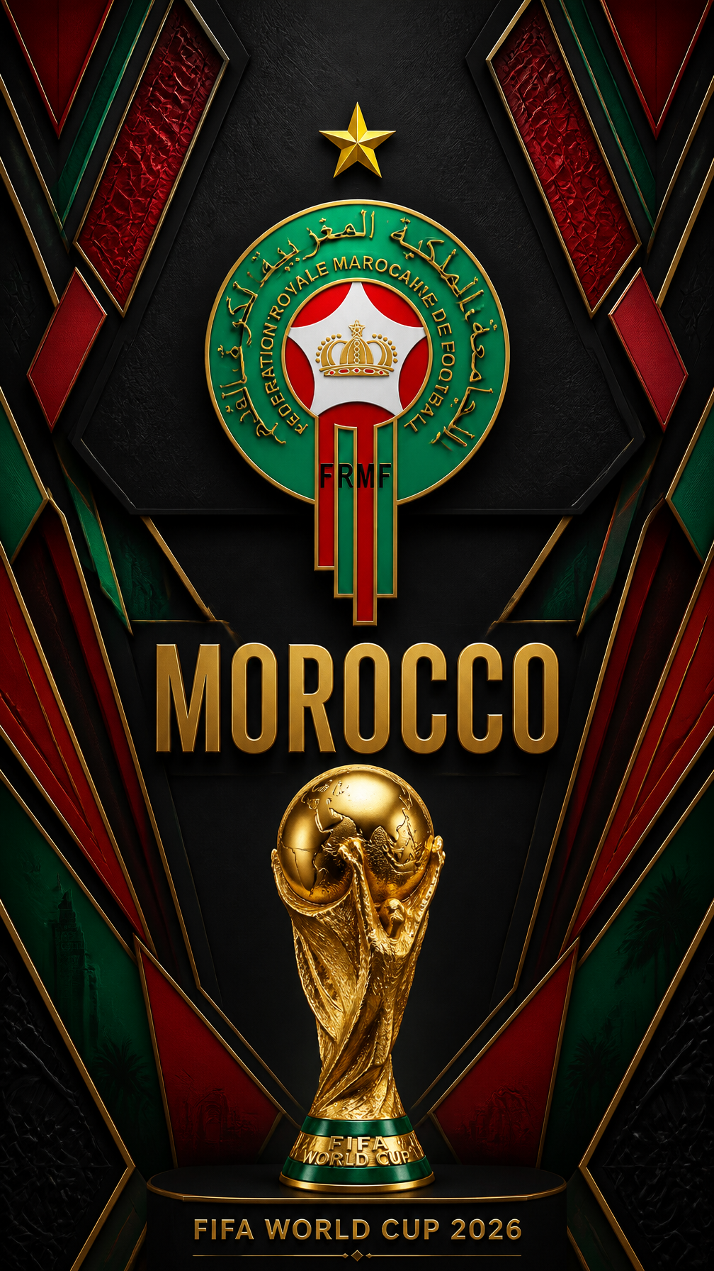 Ultra-premium FIFA World Cup 2026 poster in a luxury 3D layered geometric design style. V…