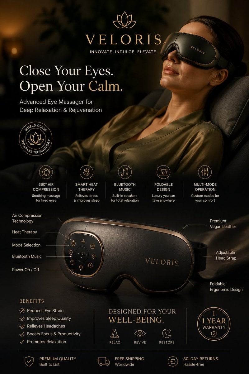 Ultra-premium luxury advertising collage for a futuristic eye massager brand called (VELO…