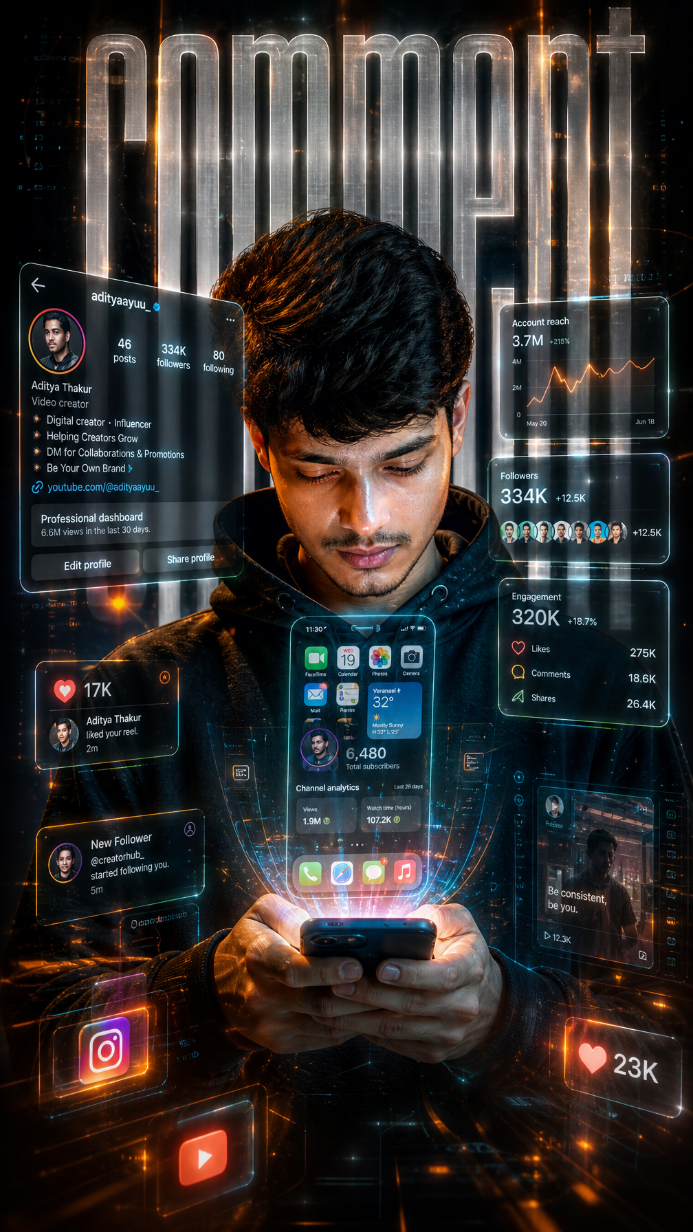 Universal Sci-Fi Social Media Hologram Poster Prompt (Use Your Own Image)Create a futuris…