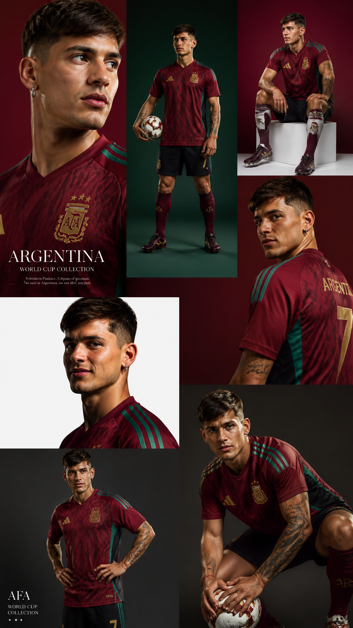 Use the reference image and Create a luxury sports fashion collage editorial featuring a …