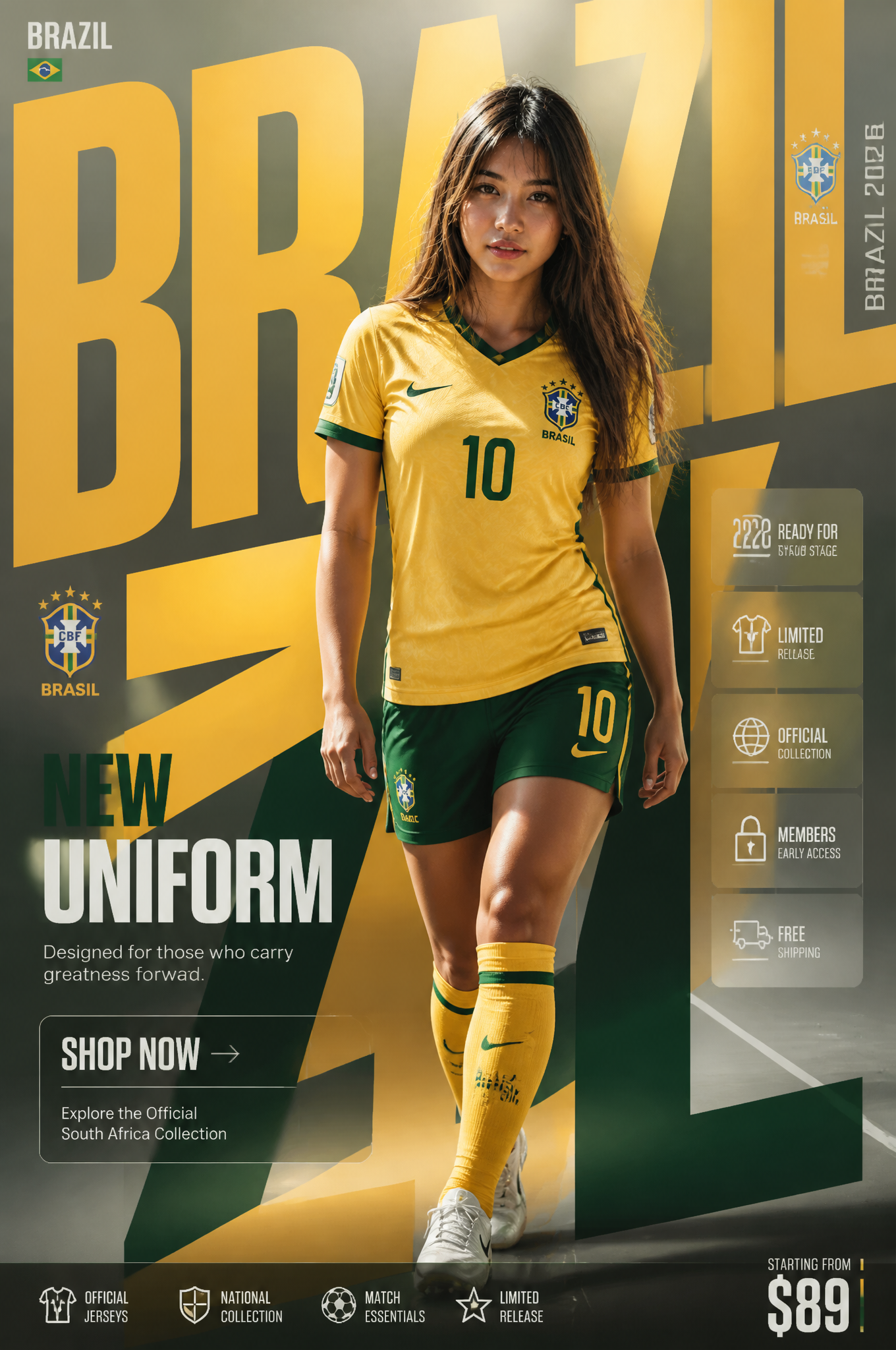 BRAZIL NATIONAL TEAM"NEW UNIFORM"FORMATUltra-Premium Football Fashion SMM Promotional Pos…