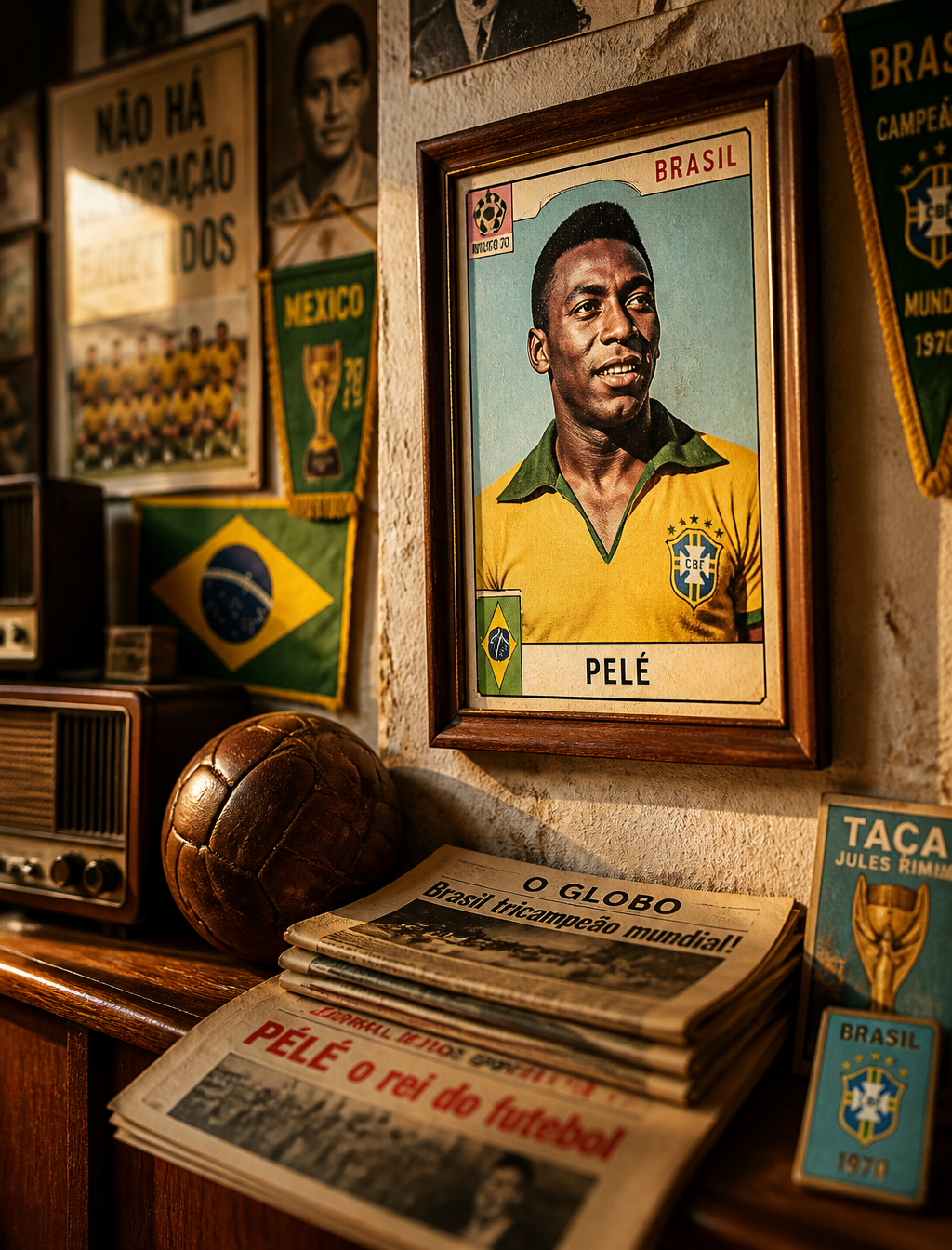 A cinematic, photorealistic interior scene set inside the nostalgic room of an elderly Br…