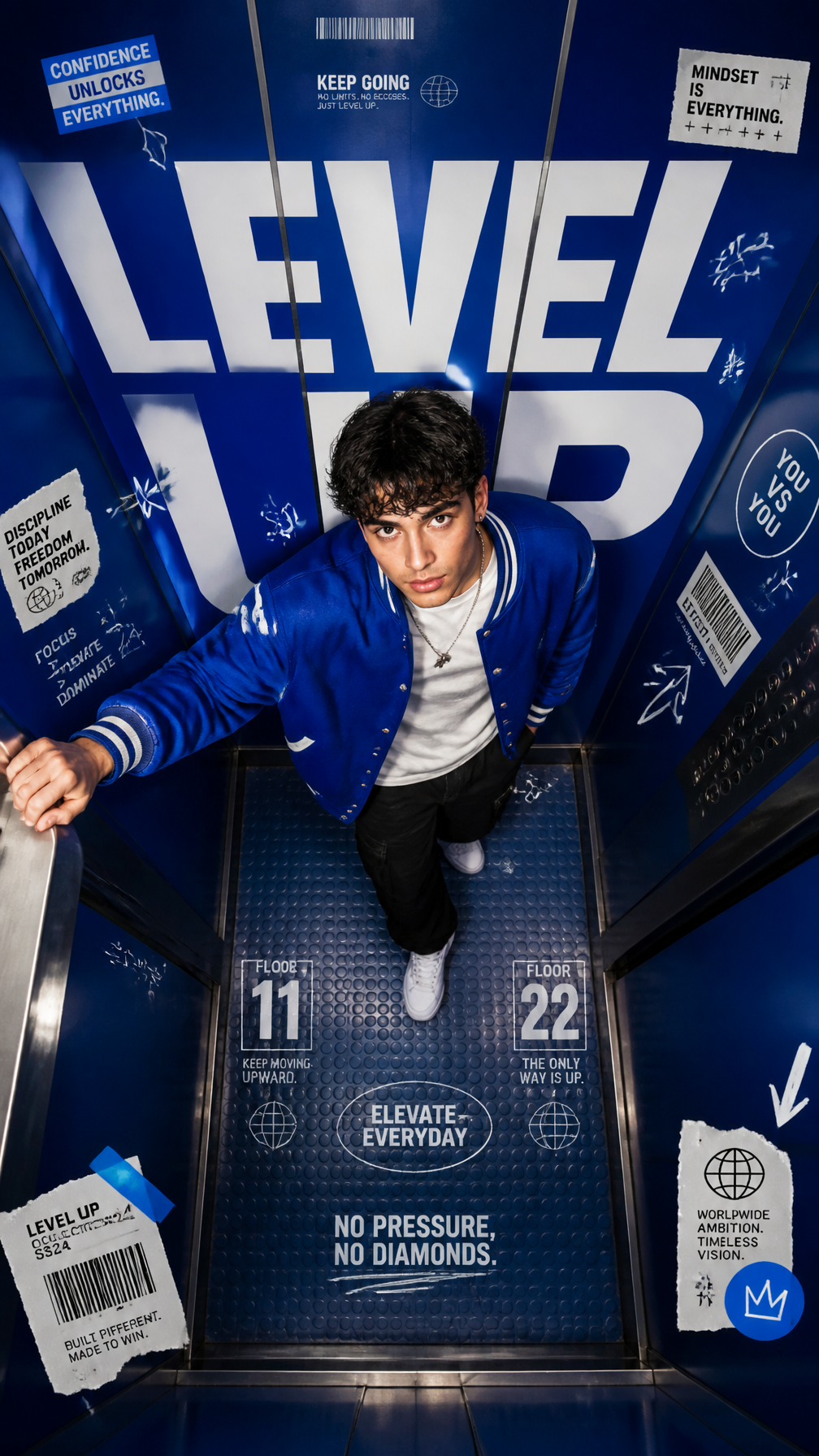 A premium 9:16 streetwear editorial advertising poster.Main Subject: