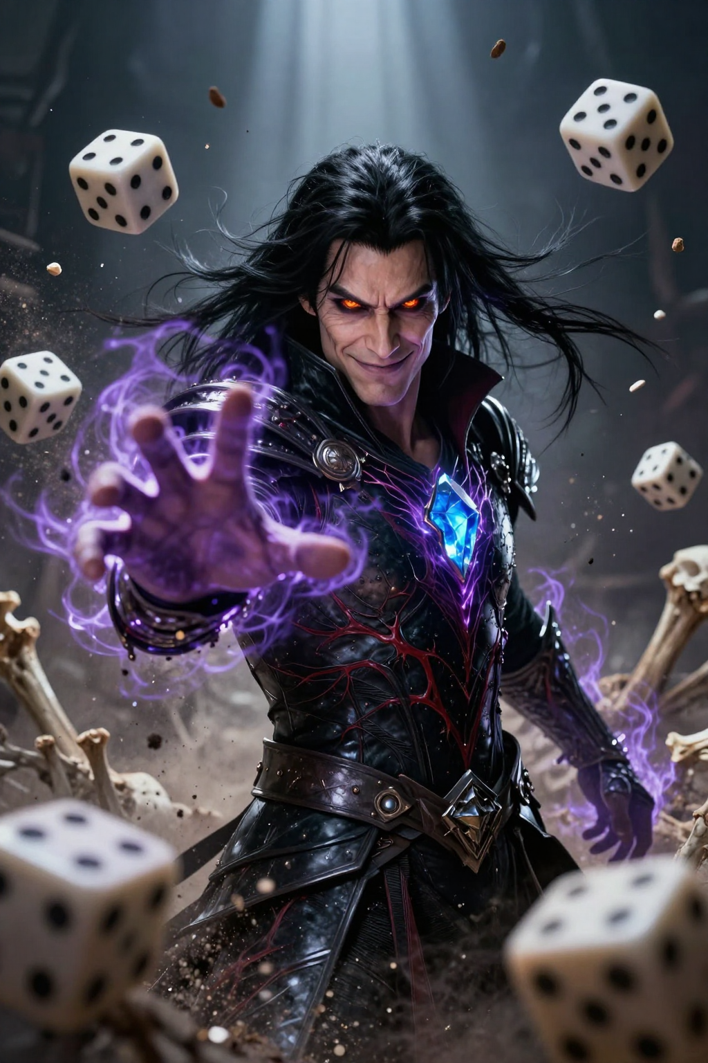 A hyper-realistic cinematic movie poster of a powerful male necromancer, GuAr, bursting t…