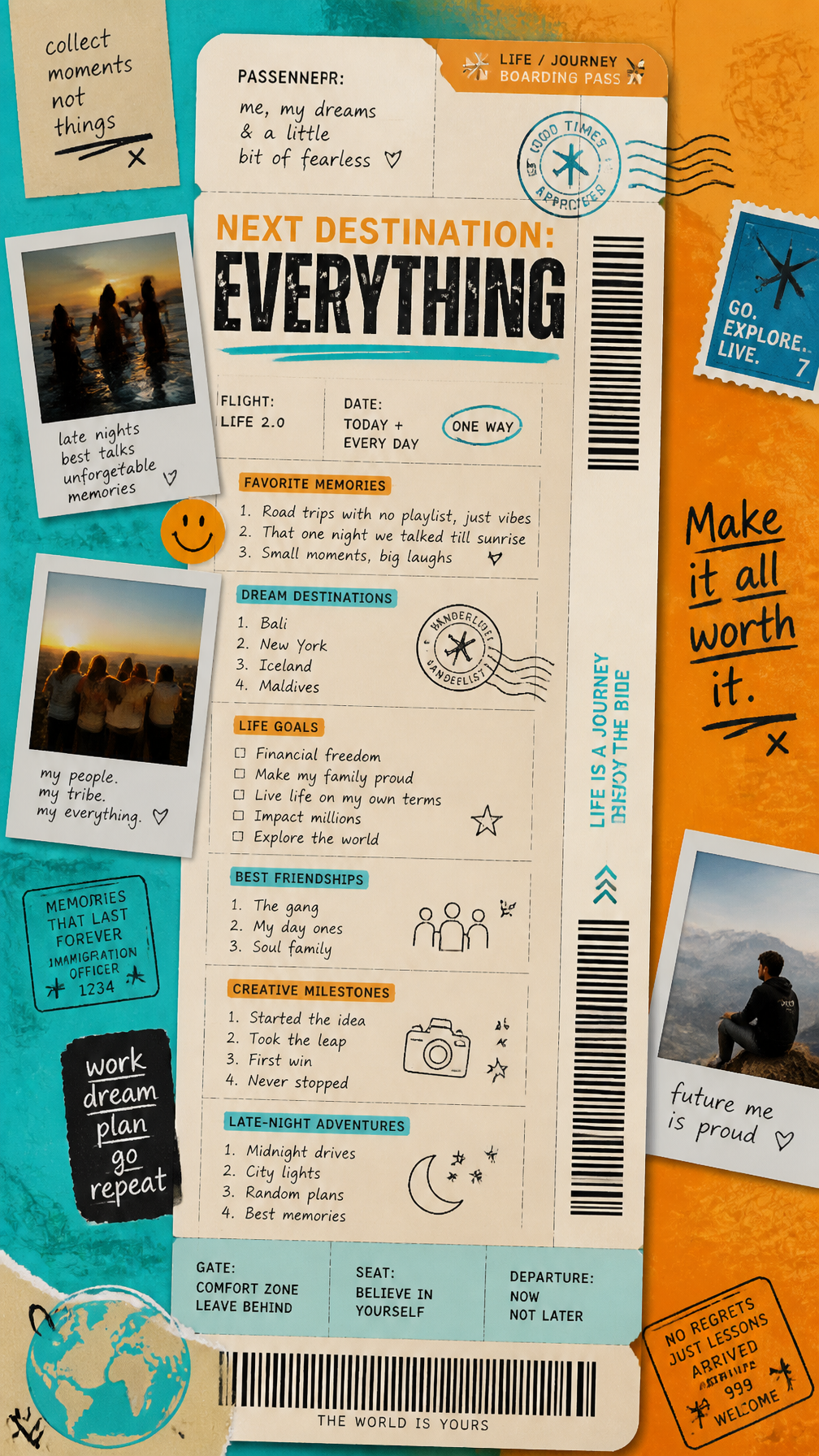 A premium 9:16 youth-culture editorial poster.Main Subject:A giant realistic boarding pas…