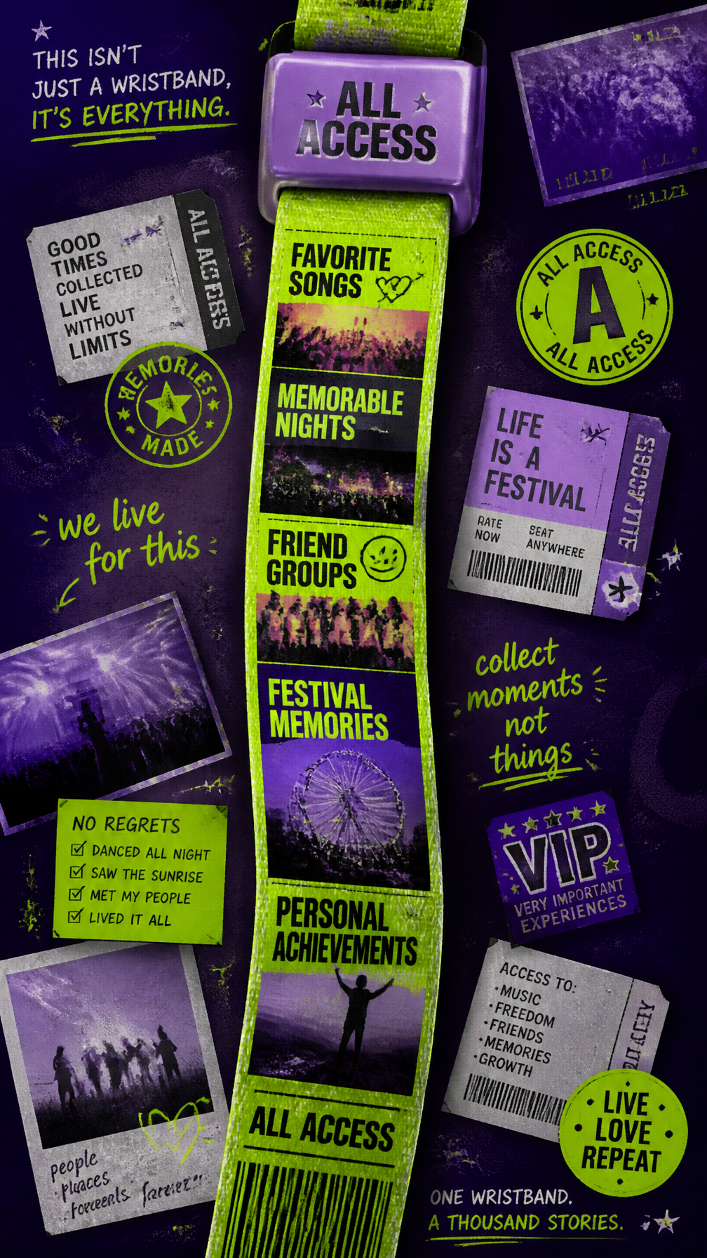 A premium 9:16 youth-culture storytelling poster.Main Subject:A giant realistic event wri…