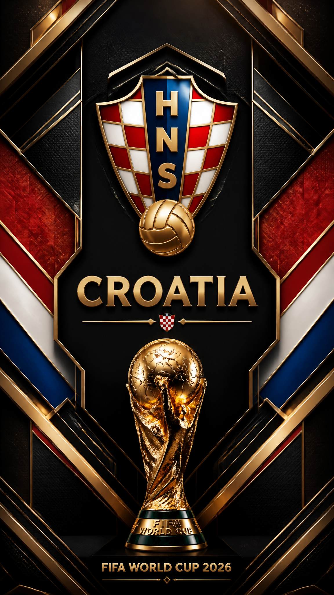 Ultra-premium FIFA World Cup 2026 poster in a luxury 3D layered geometric design style. V…