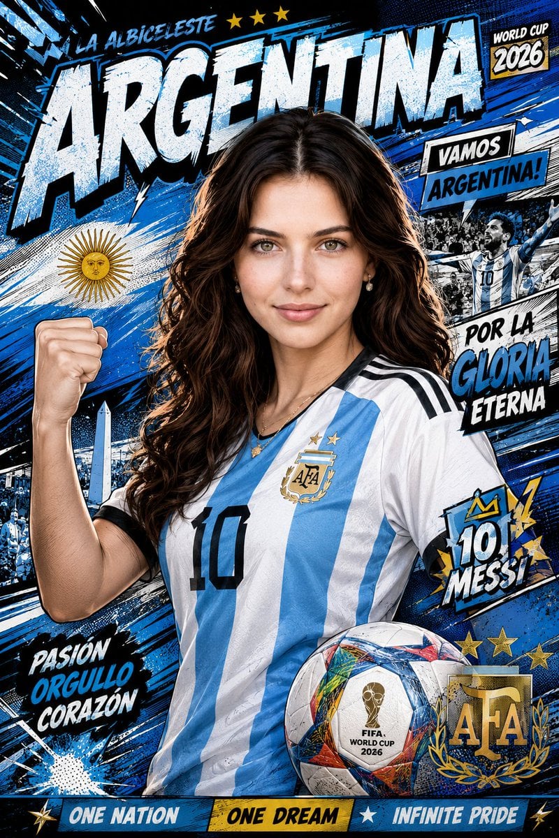 Create a high-impact portrait poster in a modern Comic Book World Cup 2026 Style, designe…