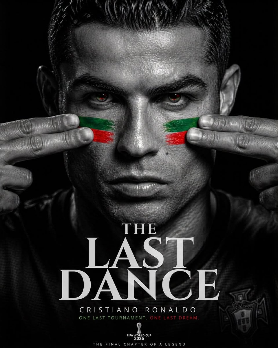 Ultra-realistic FIFA World Cup 2026 poster, dramatic black-and-white cinematic portrait o…