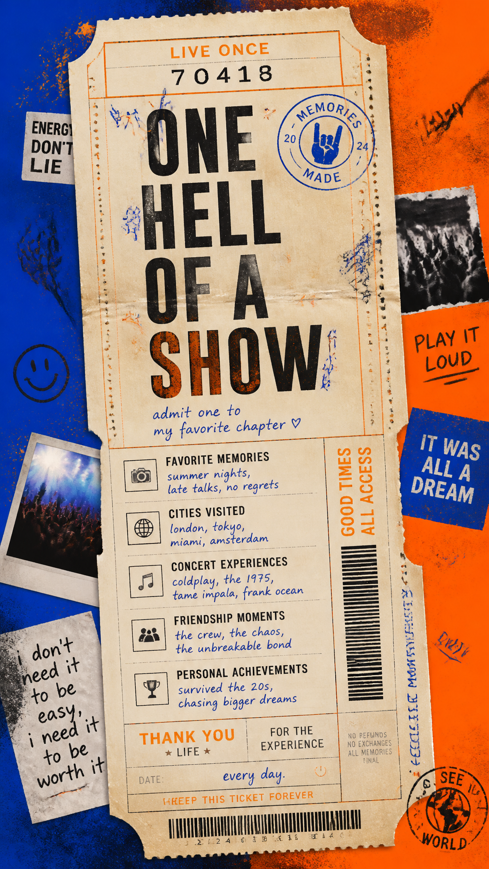 A premium 9:16 youth-culture editorial poster.Main Subject:A giant realistic movie ticket…