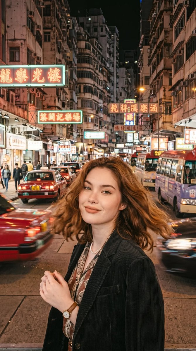 Generates a portrait photos with a retro Hong Kong style. The overall style features a ne…