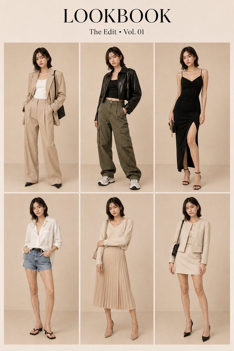 The primary identity reference and display the exact same Japanese woman in all six panel…