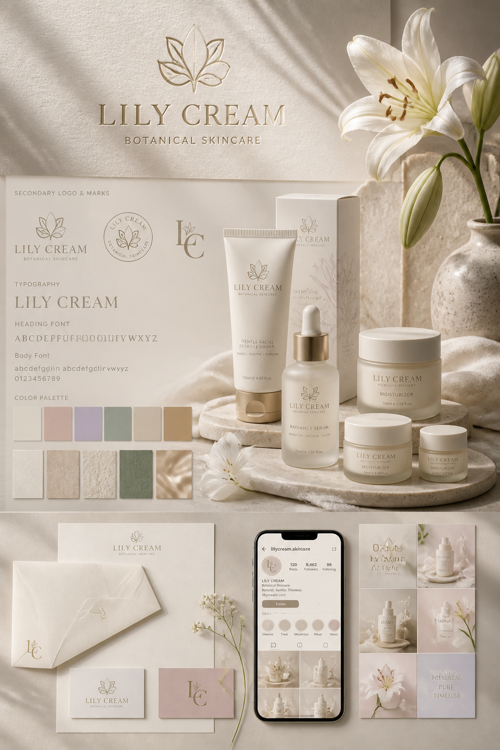 Create a high-end luxury brand identity presentation for an original skincare brand named…