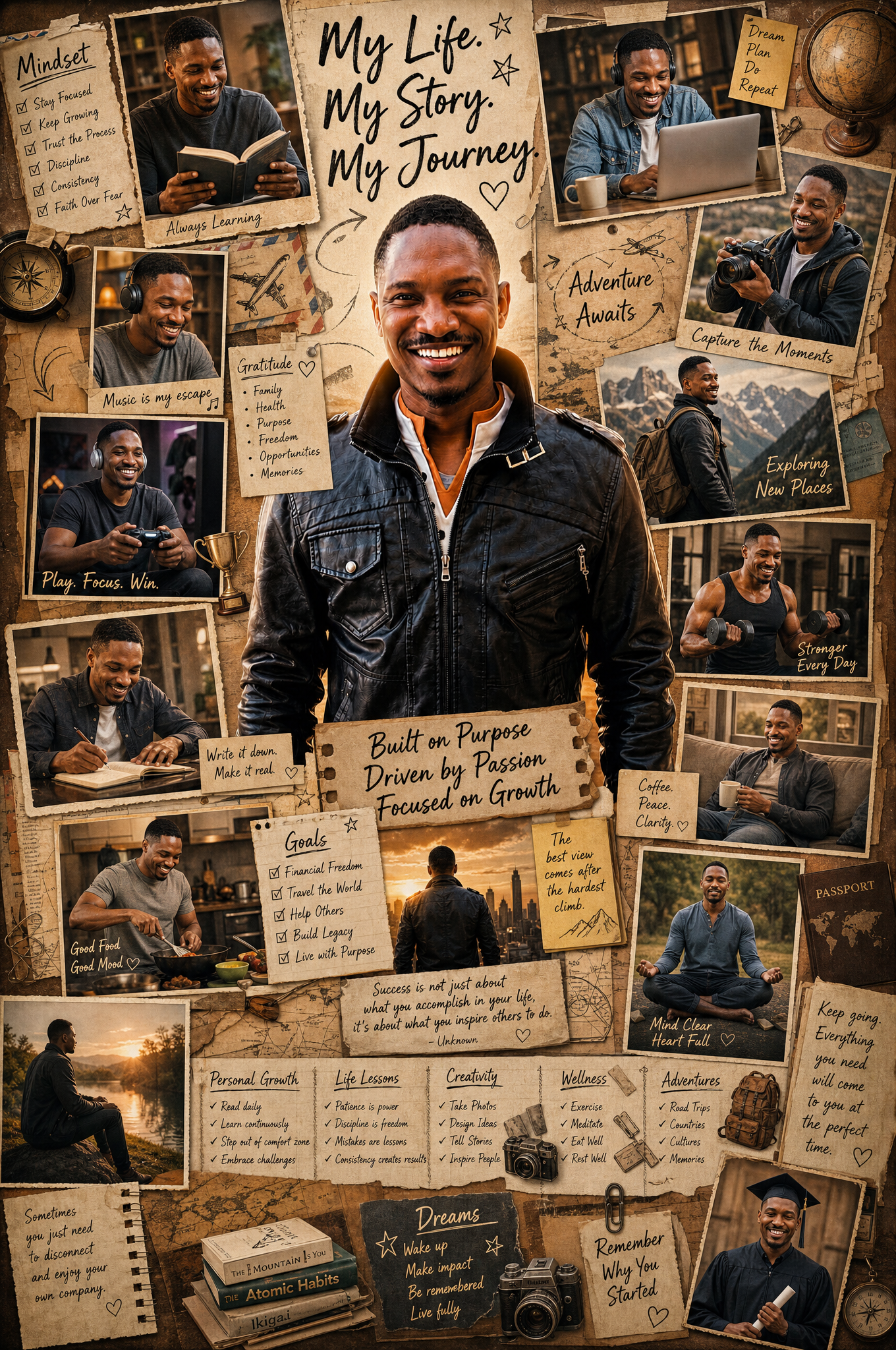 Universal Scrapbook Life-Story Poster Prompt (Works With Any Portrait Photo)> Using the u…