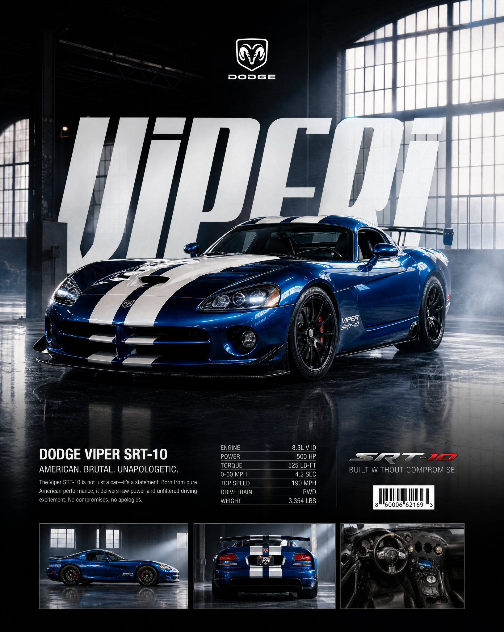 Universal Dodge Viper Style Vehicle Poster Prompt(Use your own vehicle photo as the image…