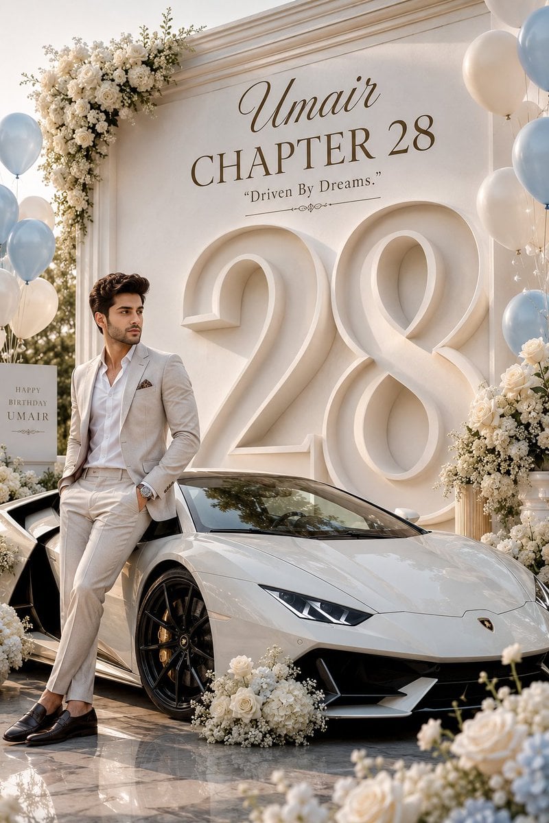 Create an ultra-luxury birthday milestone poster featuring a giant 3D number "[Age]" deep…