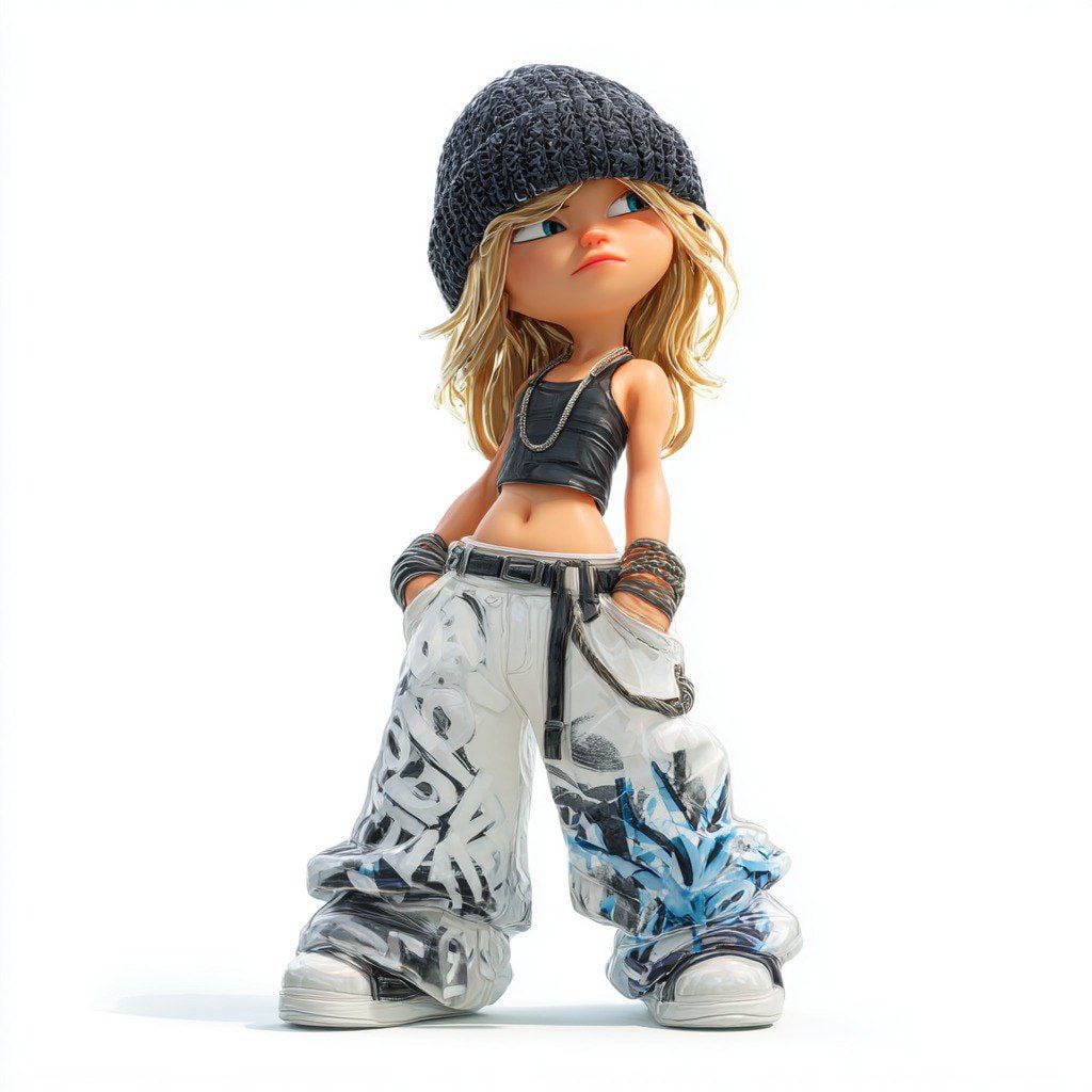 Masterpiece, 8k, best quality, a stylish artistic blind box toy of a cool and cute girl, …