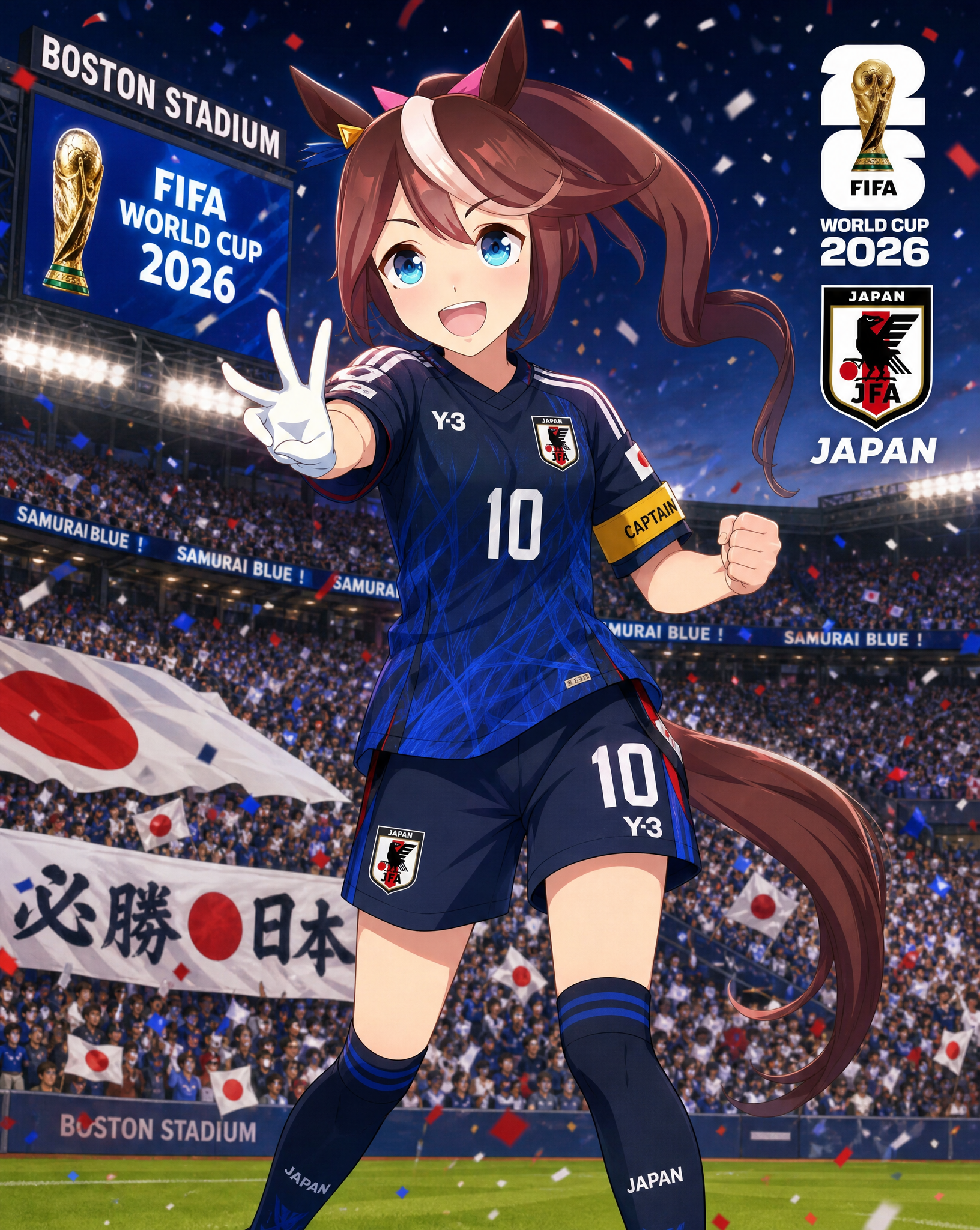 Japanese Uma Musume Tokai Teio come to a stadium to lead Japan team to win a FIFA World C…
