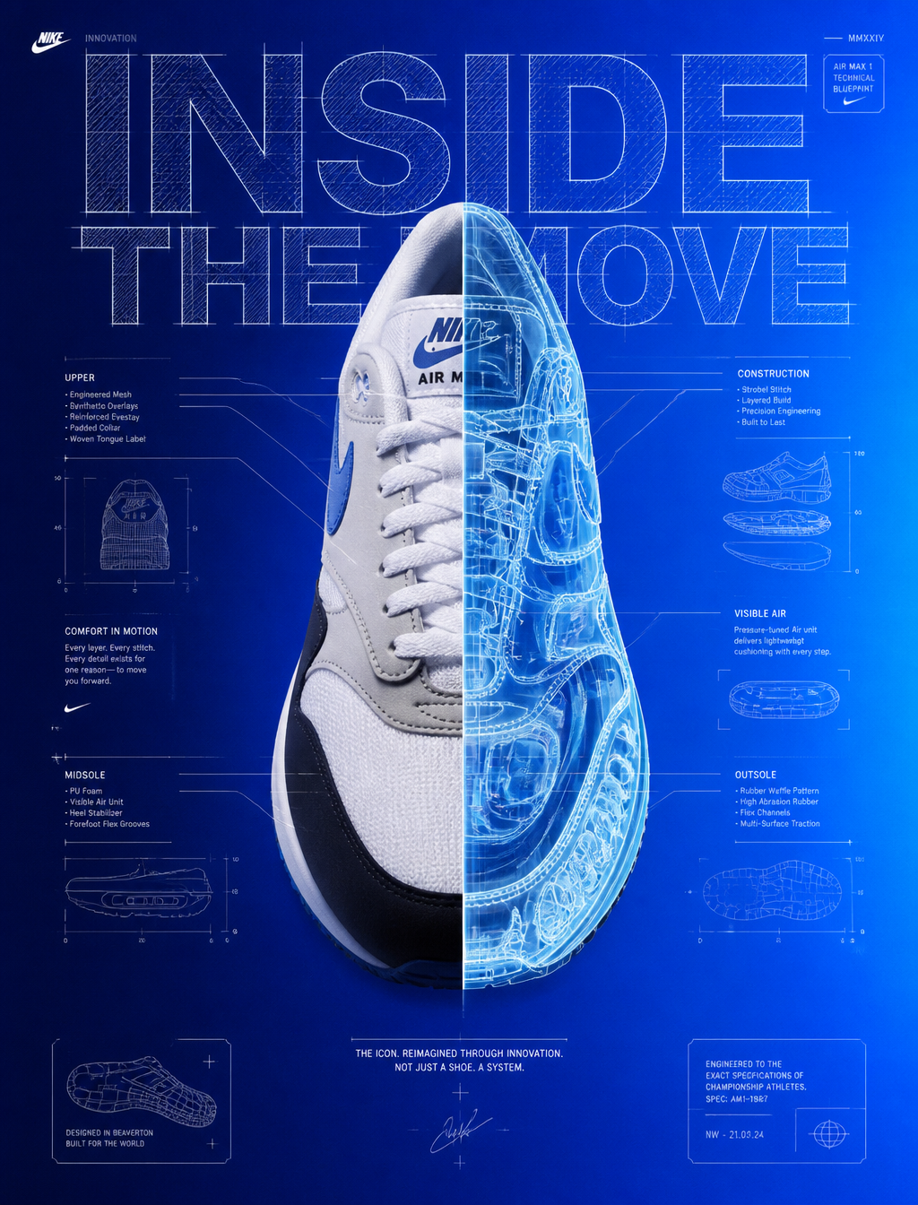 Premium sneaker advertising poster.Central Subject: